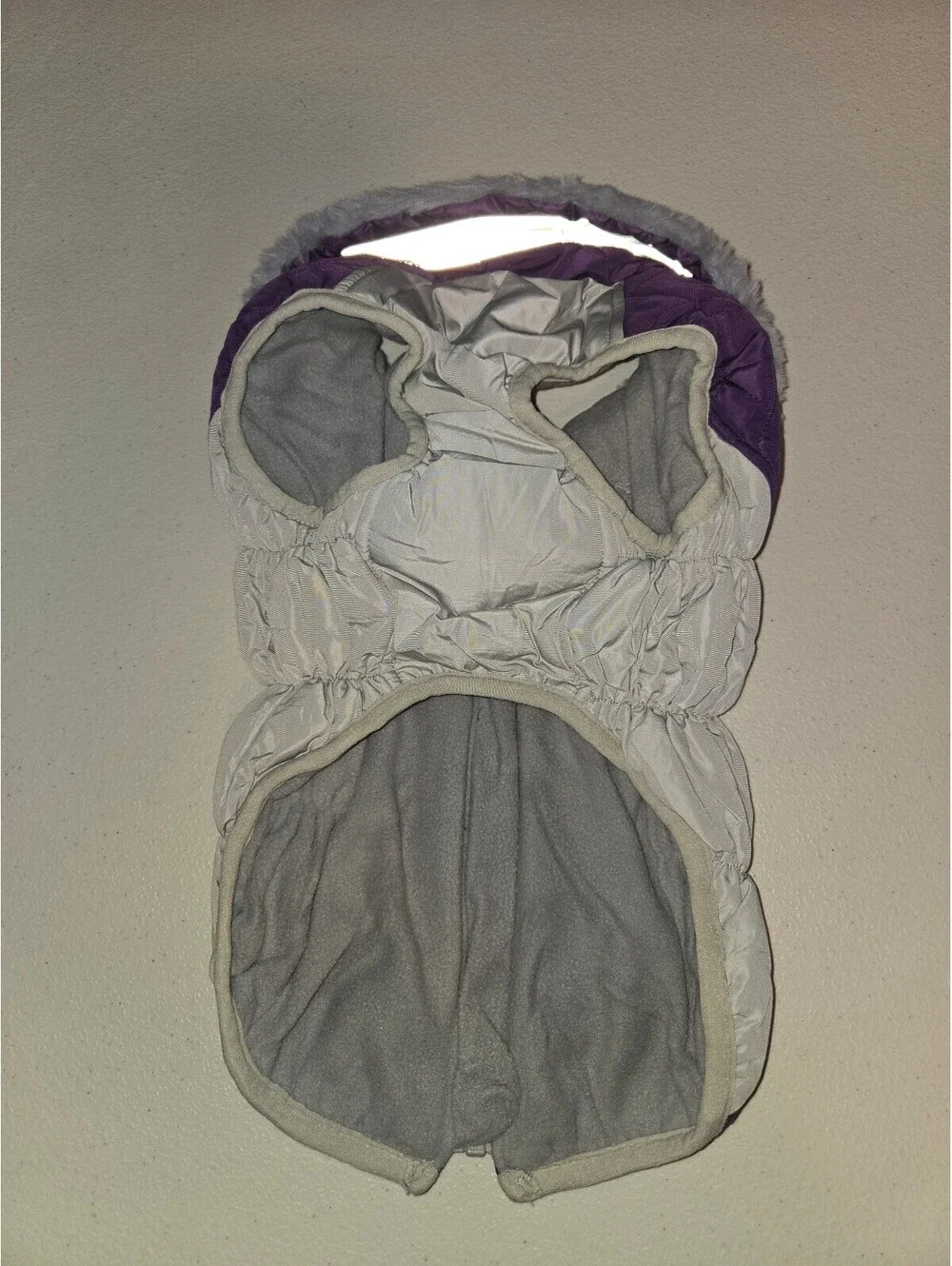 Purple and Gray Medium Dog Winter Coat with Reflective Stripes and Belt